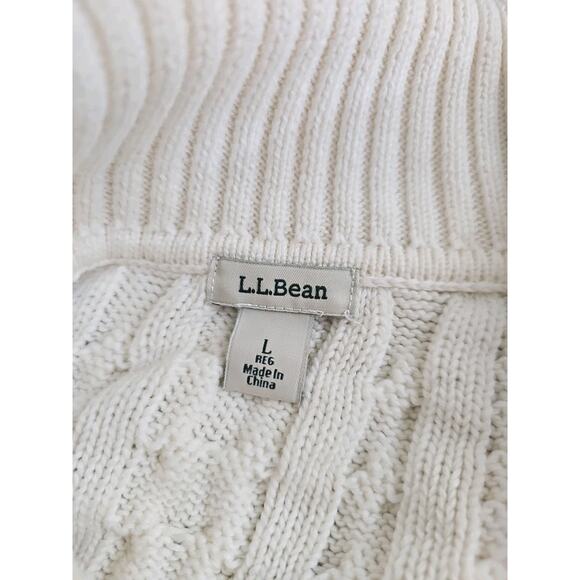 LL. Bean ~Woman Size M~ White Knit Cotton Button-Up Cardigan Sweater Long Sleeve - Picture 7 of 15